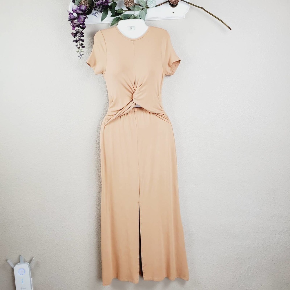 Asos Twist Front Midi Slit Knit Shirt Dress